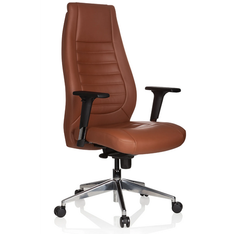 Profi-Chefsessel VITORO in braunem Leder mit schwarzen Armlehnen und Fußkreuz von hjh OFFICE
