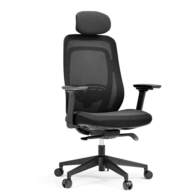 Schwarzer Profi-Bürostuhl Vivadapt mit Netzrückenlehne, Kopfstütze und Armlehnen von hjh OFFICE