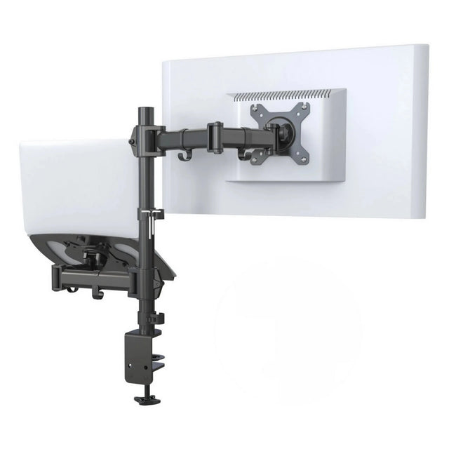 Schwarze Monitorhalterung VM-MH2 für zwei Monitore mit Gelenkarm und Tischbefestigung von hjh OFFICE