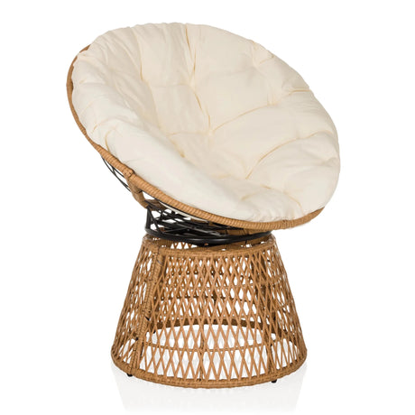 Beiger Outdoor-Stuhl WEAVORA mit geflochtenem Rattan-Gestell und weichem Sitzkissen von hjh LIVING