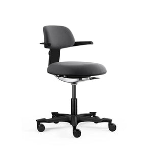 Dunkelgrauer Arbeitsstuhl WORK 40 mit Armlehnen und fünf Rollen von hjh OFFICE