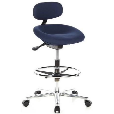 Blauer Counterstuhl WORK MF mit Kopfstütze, Fußring und fünf Rollen von hjh OFFICE