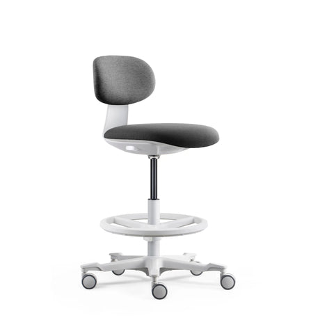 Arbeitsstuhl WORK MF2 W in Dunkelgrau mit weißem Fußkreuz und Fußring von hjh OFFICE