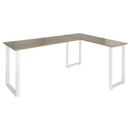 Eckschreibtisch WORKSPACE BASIC I mit grauer Tischplatte und weißen U-förmigen Beinen von hjh OFFICE