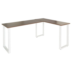 Eckschreibtisch WORKSPACE BASIC I mit brauner Walnuss-Platte und weißen U-förmigen Beinen von hjh OFFICE