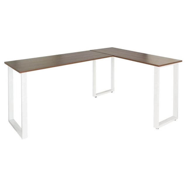 Eckschreibtisch WORKSPACE BASIC I mit brauner Walnuss-Platte und weißen U-förmigen Beinen von hjh OFFICE
