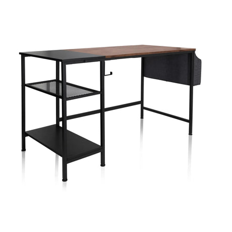 Schreibtisch WORKSPACE H I in Schwarz und Braun mit zwei Ablageflächen und seitlichem Fach von hjh OFFICE