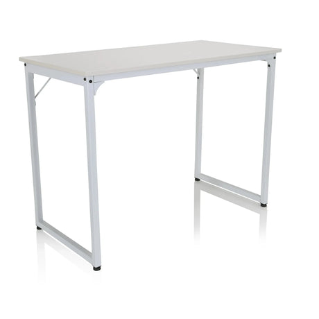 Weißer Schreibtisch WORKSPACE I mit rechteckiger Platte und einem schlichten Metallgestell von hjh OFFICE