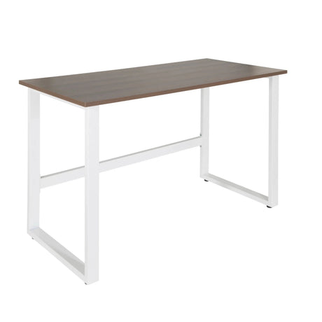 Schreibtisch WORKSPACE LIGHT I mit brauner Walnuss-Platte und weißem Metallgestell von hjh OFFICE