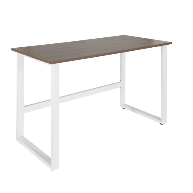 Schreibtisch WORKSPACE LIGHT I mit brauner Walnuss-Platte und weißem Metallgestell von hjh OFFICE