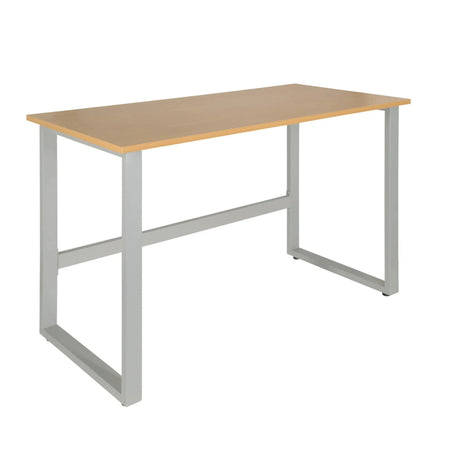 Schreibtisch WORKSPACE LIGHT I mit einer Tischplatte in Buche und einem silberfarbenen Metallgestell von hjh OFFICE