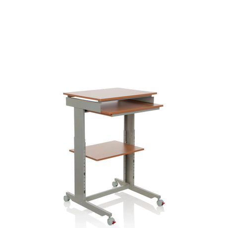 Stehschreibtisch WORKSTATION in Buche und Grau mit Tastaturablage und Rollen von hjh OFFICE