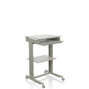 Grauer Stehschreibtisch WORKSTATION mit Tastaturablage, einer Ablagefläche und Rollen von hjh OFFICE