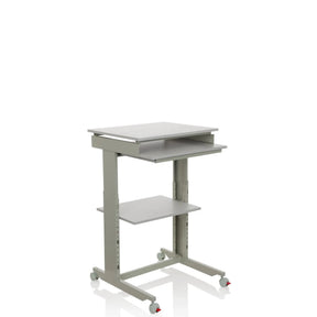 Grauer Stehschreibtisch WORKSTATION mit Tastaturablage, einer Ablagefläche und Rollen von hjh OFFICE
