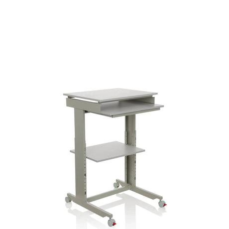 Grauer Stehschreibtisch WORKSTATION mit Tastaturablage, einer Ablagefläche und Rollen von hjh OFFICE
