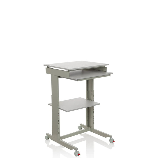 Grauer Stehschreibtisch WORKSTATION mit Tastaturablage, einer Ablagefläche und Rollen von hjh OFFICE