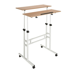 Stehschreibtisch WORKSTATION I in Weiß und Eiche mit zwei Arbeitsflächen und Rollen von hjh OFFICE