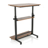 Stehschreibtisch WORKSTATION II in Schwarz und Walnuss mit zwei Ablagen und Rollen von hjh OFFICE