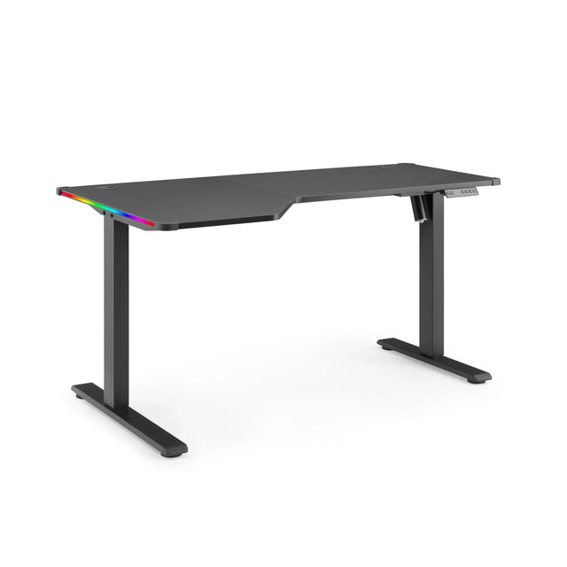 Elektrisch höhenverstellbarer Schreibtisch Worktime Game in Schwarz mit Eckaussparung und RGB-Beleuchtung von hjh OFFICE