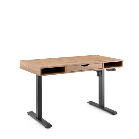 Elektrisch höhenverstellbarer Schreibtisch Worktime Style in Eiche mit schwarzem Gestell und Schublade von hjh OFFICE