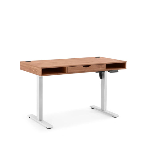 Elektrisch höhenverstellbarer Schreibtisch Worktime Style in Eiche mit weißem Gestell und Schublade von hjh OFFICE