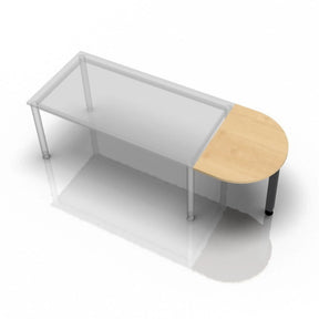Ansatztisch XBA60 G / XBA80 G in Ahorn-Optik mit halbkreisförmiger Platte und silbernen Beinen von hjh OFFICE PRO