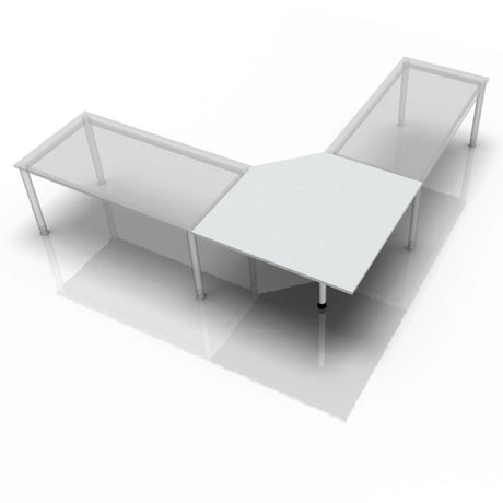 Grauer Schreibtisch XBE90 S / XBE91 S / XBT12 S mit Trapezplatte und zwei Seitenablagen von hjh OFFICE PRO