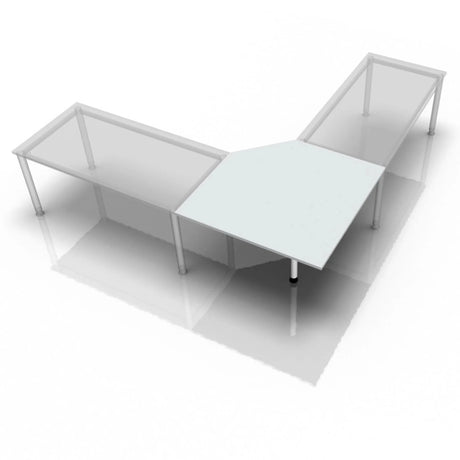 Grauer Schreibtisch XBE90 W / XBE91 W / XBT12 W mit trapezförmiger Platte und silbernen Beinen von hjh OFFICE PRO