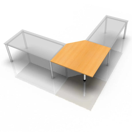 Trapezförmiger Schreibtisch XBE90 W / XBE91 W / XBT12 W mit buchenfarbener Platte und silbernen Beinen von hjh OFFICE PRO