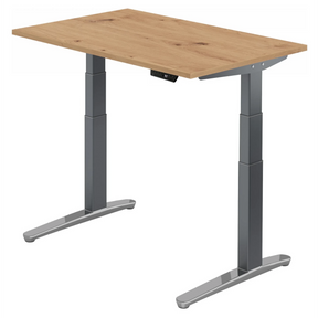 Elektrisch höhenverstellbarer Schreibtisch XBHM 12 GC in Asteiche mit grauen Beinen von hjh OFFICE PRO
