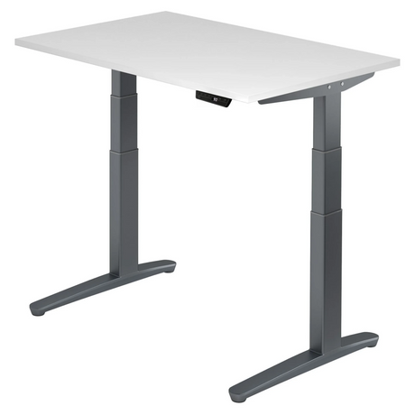 Elektrisch höhenverstellbarer Schreibtisch XBHM 12 GG in Weiß mit dunkelgrauem Gestell von hjh OFFICE PRO