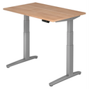 Elektrisch höhenverstellbarer Schreibtisch XBHM 12 SS mit Nussbaum-Platte und grauem Gestell von hjh OFFICE PRO
