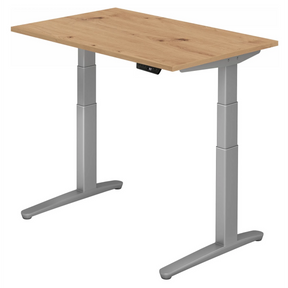 Elektrisch höhenverstellbarer Schreibtisch XBHM 12 SS in Asteiche mit silbernem Gestell von hjh OFFICE PRO
