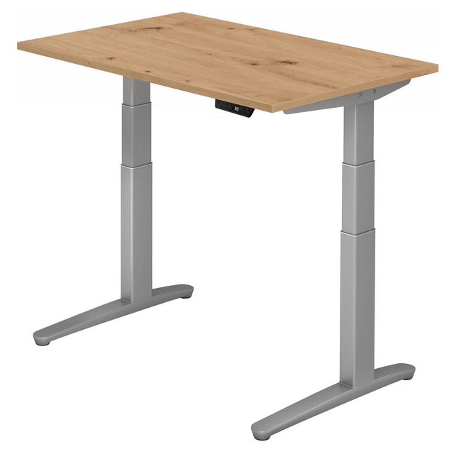Elektrisch höhenverstellbarer Schreibtisch XBHM 12 SS in Asteiche mit silbernem Gestell von hjh OFFICE PRO