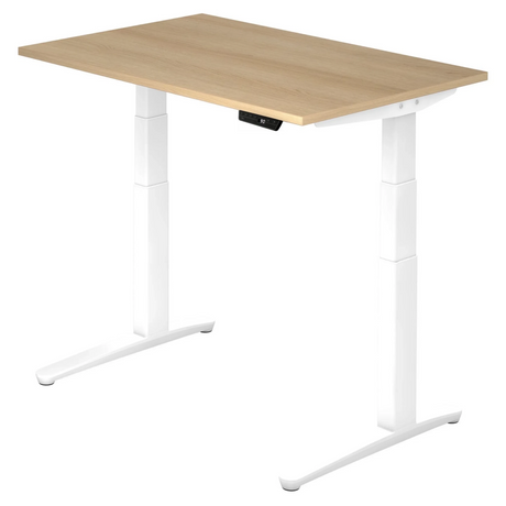 Elektrisch höhenverstellbarer Schreibtisch XBHM 12 WW mit heller Eichenholzplatte und weißem Gestell von hjh OFFICE PRO