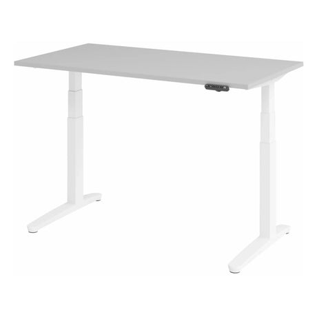 Elektrisch höhenverstellbarer Schreibtisch XBHM 14 WW in Grau mit weißem Gestell und digitalem Display von hjh OFFICE PRO