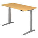 Elektrisch höhenverstellbarer Schreibtisch XBHM 16 SS in Bucheoptik mit grauem Gestell von hjh OFFICE PRO