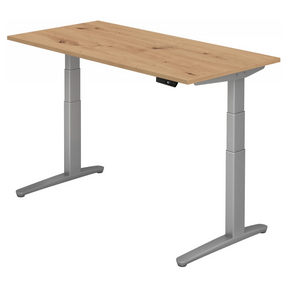 Elektrisch höhenverstellbarer Schreibtisch XBHM 16 SS in Asteiche mit silbernem Gestell von hjh OFFICE PRO