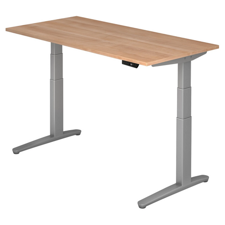 Elektrisch höhenverstellbarer Schreibtisch XBHM 16 SS mit Nussbaumnachbildung und grauem Gestell von hjh OFFICE PRO