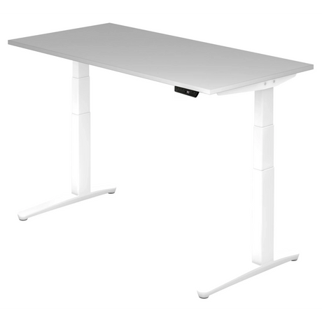 Elektrisch höhenverstellbarer Schreibtisch XBHM 16 WW mit grauer Tischplatte und weißem Gestell von hjh OFFICE PRO