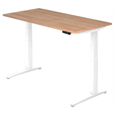 Elektrisch höhenverstellbarer Schreibtisch XBHM 16 WW mit Nussbaumplatte und weißem Gestell von hjh OFFICE PRO