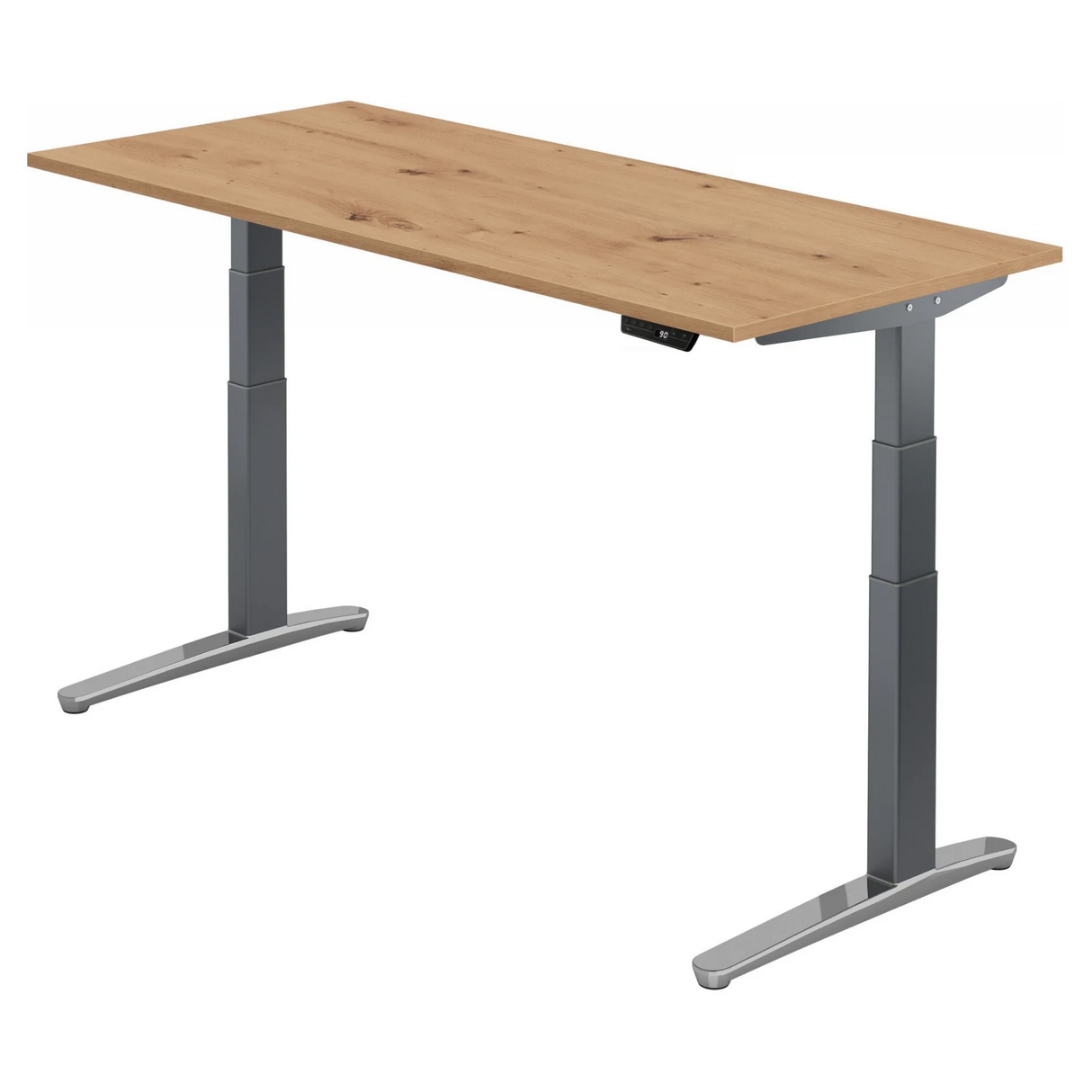 Elektrisch höhenverstellbarer Schreibtisch XBHM 19 GC in Asteiche mit grauen Beinen von hjh OFFICE PRO