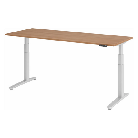 Elektrisch höhenverstellbarer Schreibtisch XBHM 20 SS in Nussbaum-Optik mit weißem Gestell von hjh OFFICE PRO