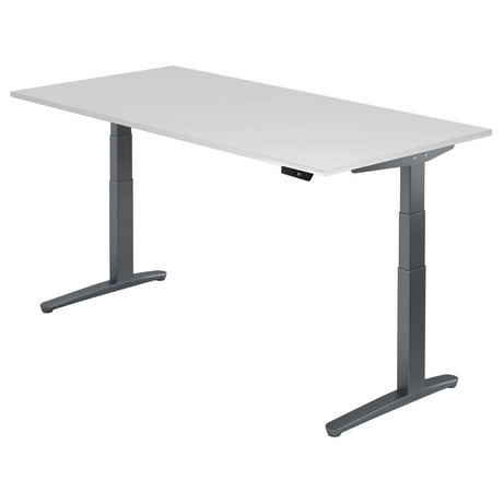 Elektrisch höhenverstellbarer Schreibtisch XBHM 2E GG mit weißer Platte und grauem Gestell von hjh OFFICE PRO