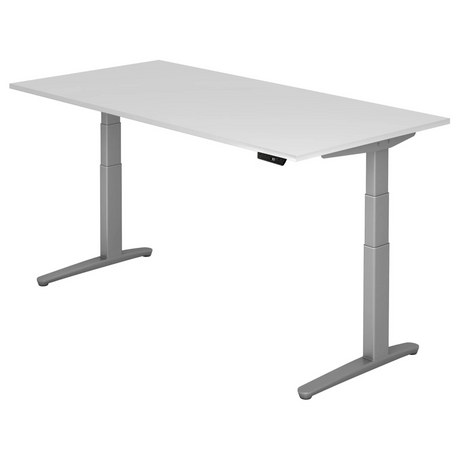 Elektrisch höhenverstellbarer Schreibtisch XBHM 2E SS mit weißer Tischplatte und grauem Gestell von hjh OFFICE PRO
