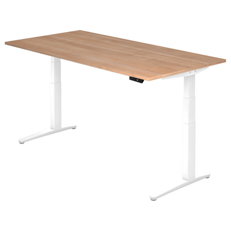 Elektrisch höhenverstellbarer Schreibtisch XBHM 2E WW mit Nussbaumplatte und weißem Gestell von hjh OFFICE PRO