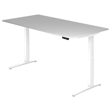 Elektrisch höhenverstellbarer Schreibtisch XBHM 2E WW in Grau mit weißem Gestell von hjh OFFICE PRO