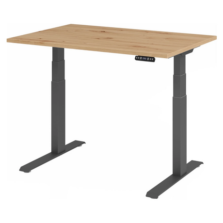 Elektrisch höhenverstellbarer Schreibtisch XDKB 12 G in Asteiche mit grauem Gestell von hjh OFFICE PRO