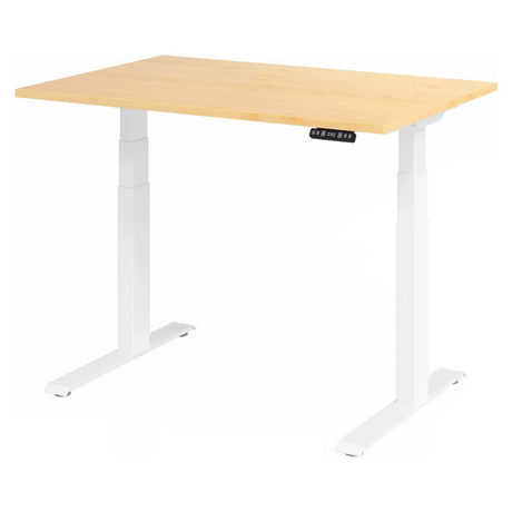 Elektrisch höhenverstellbarer Schreibtisch XDKB 12 W mit heller Ahornoberfläche und weißem Gestell von hjh OFFICE PRO