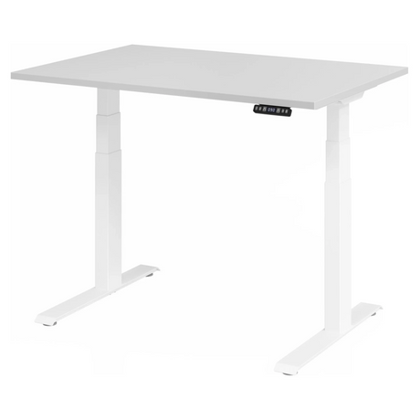 Elektrisch höhenverstellbarer Schreibtisch XDKB 12 W in Grau mit digitalem Bedienfeld von hjh OFFICE PRO